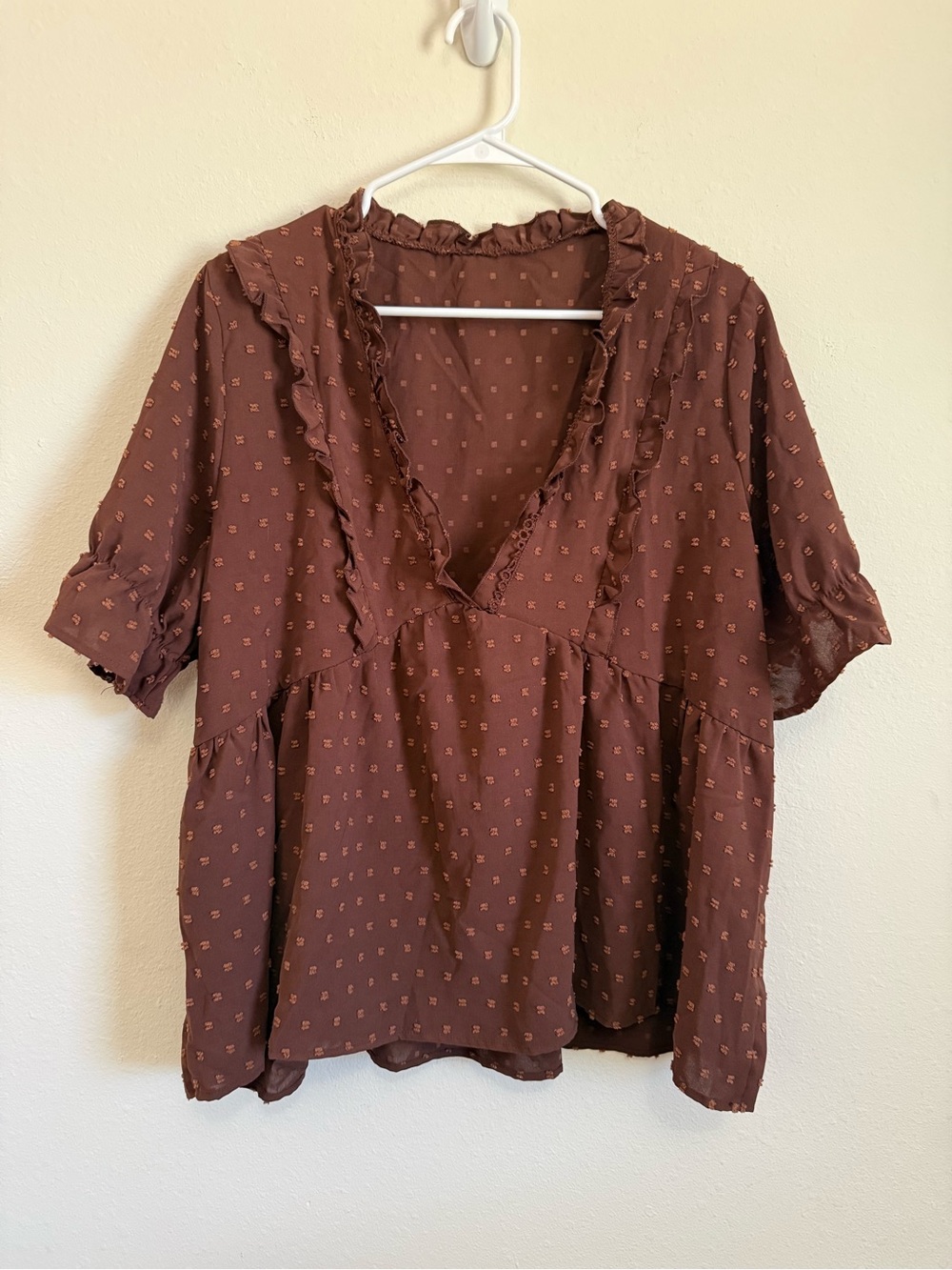 SHEIN Brown Ruffle V-Neck Peplum Blouse